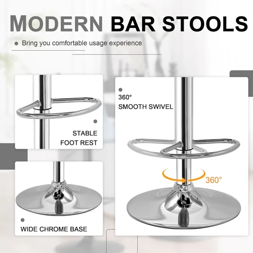 Miniatura 8 de VECELO Juego de 2 taburetes de bar ajustables, taburetes de altura de barra para encimera de cocina