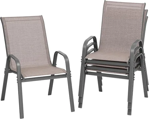 Miniatura 13 de ONBRILL Juego de 4 sillas de patio, sillas de comedor apilables de fácil montaje con asiento ancho y marco de metal resistente, sillas de textileno