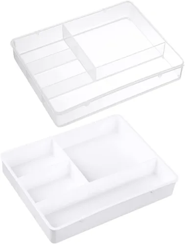 Tofficu Caja de almacenamiento de 2 compartimentos para cubiertos, organizador de pinceles de tocador, organizador de escritorio y accesorios,