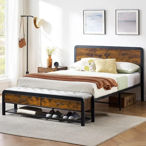 Miniatura 3 de IDEALHOUSE Marco de cama matrimonial con almacenamiento otomano tapizado, marco de cama funcional y estéticamente agradable, no necesita somier