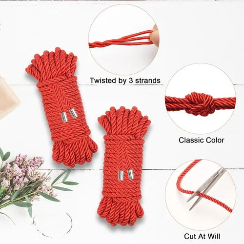 Miniatura 4 de Cuerda de seda suave, cuerda trenzada agradable a la piel (roja, 32 pies)