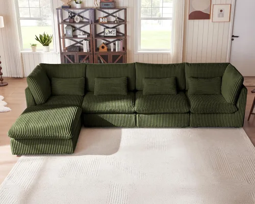 Miniatura 40 de Sofá Modular de Gran Tamaño, Sofá Seccional de Chenilla Nube Extra Profundo con Chaise Otomana, Sofá Esponjoso de Chenilla de 4 Plazas para Sala