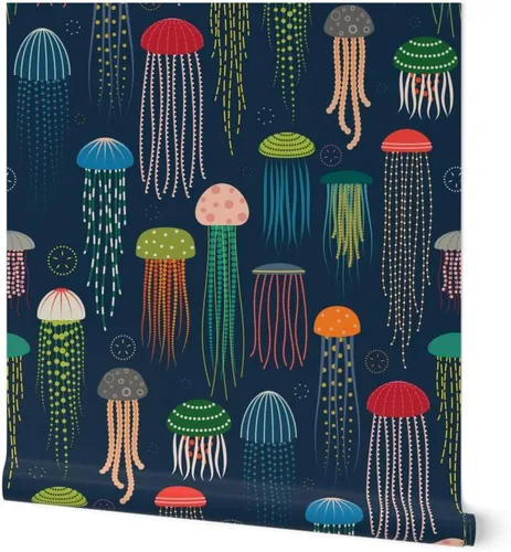 Muestras de papel tapiz para despegar y pegar, medusas brillantes y modernas, animales coloridos océanos, natación, criaturas marinas, decoración