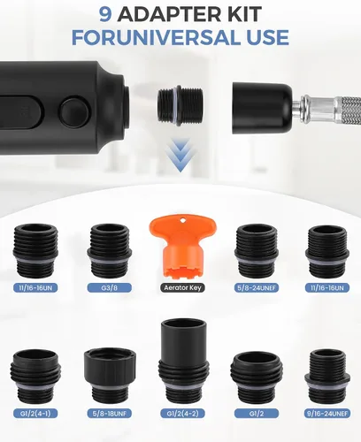 Miniatura 2 de Cabezal de Repuesto para Rociador de Grifo Extraíble, Cabezal de Rociador Extraíble Negro de 3 Funciones con 9 Adaptadores para Grifo de Fregadero