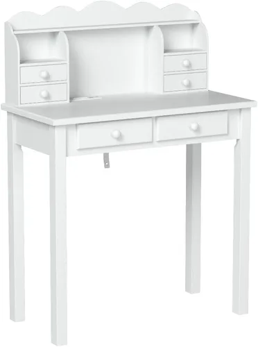 Miniatura 5 de ADORNEVE Pequeño Escritorio Blanco con Estante Superior y Puertos USB, Escritorio de Oficina en Casa de 31.5 Pulgadas con Cajones, Mesa de Estudio