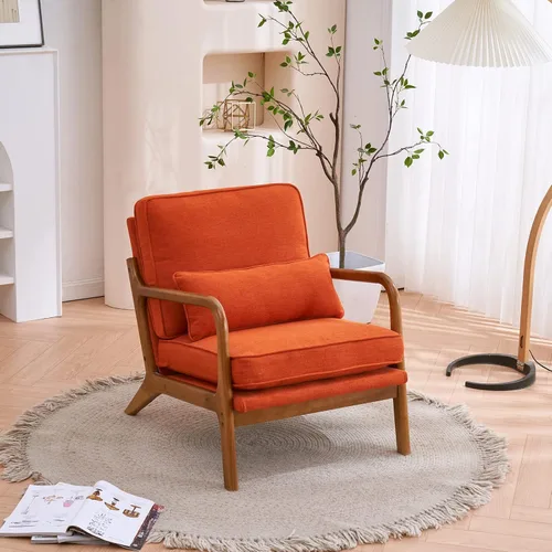 Miniatura 24 de Karl home Silla de acento moderna de mediados de siglo con cojín, tapizada en tela de lino, silla de salón con brazo, estructura sólida de madera