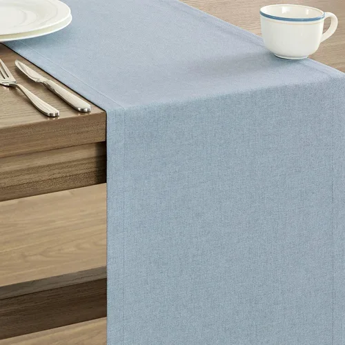 Miniatura 4 de ZeeMart Camino de mesa básico de lino, 14 x 36 pulgadas Azul Cambay, caminos de mesa rústicos de estilo granja color azul claro polvoriento de 36