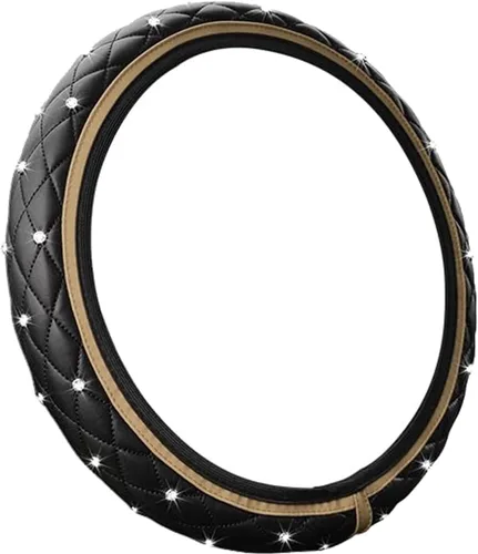 Miniatura 6 de Funda de cuero brillante para volante, 15 pulgadas, antideslizante, elástico, protector de volante con diamante brillante para mujeres y niñas