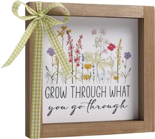 Letrero de madera con texto en inglés "Grow Through What You Go Though", decoración de cubículo de oficina de 6 pulgadas para mujer, decoración de