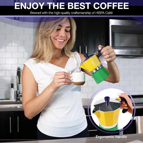 Miniatura 7 de Cafetera de café expreso para estufa, 3 tazas de café expreso (6 onzas), aluminio, plata, verde, azul y amarillo, con temática brasileña, cafetería