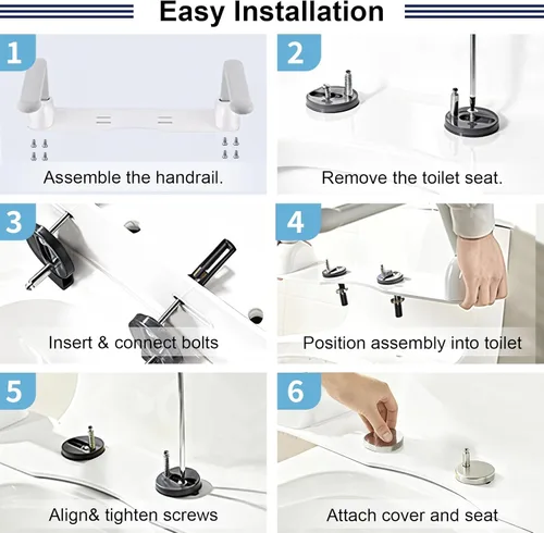 Miniatura 9 de Rieles de seguridad para inodoro para personas mayores con reposabrazos abatibles, rieles de soporte de inodoro resistentes con asa de elevación