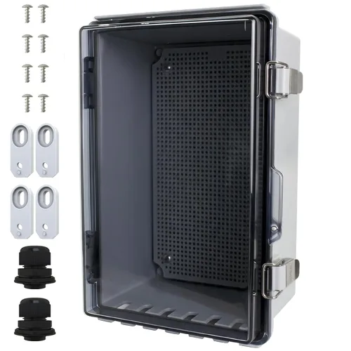Miniatura 23 de MAKERELE Caja eléctrica impermeable pequeña al aire libre IP67 ABS caja de plástico con placa de montaje, cubierta gris con bisagras, soporte