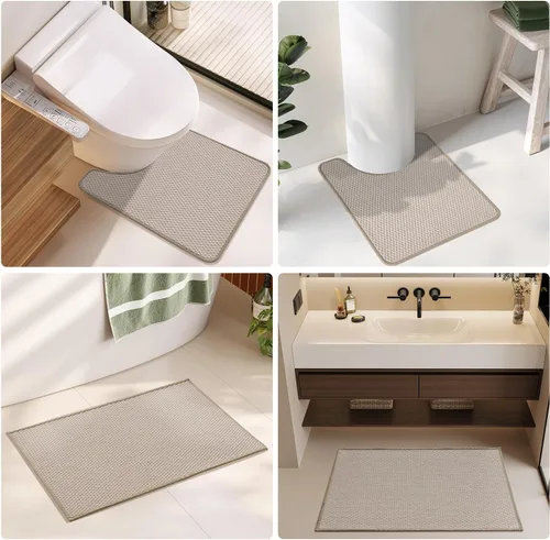Miniatura 8 de TYUU Alfombras de baño antideslizantes, lavables, superabsorbentes, delgadas, pequeñas, de secado rápido, de pelo bajo, color beige, 16 x 24 pulgadas