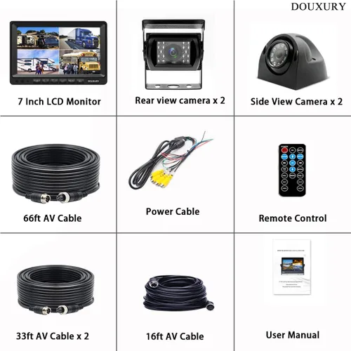 Miniatura 9 de Sistema de cámara de respaldo RV con monitor de 7 pulgadas Quad Split 1080P para camión, remolque, autobús semi caravana y cámara de visión lateral