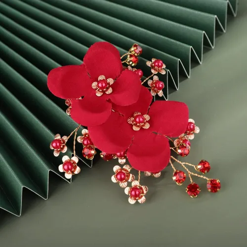 Miniatura 7 de Pinza de pelo rojo para novia, peine floral para mujer, accesorios para el cabello de boda para novia, clip para el cabello para boda, fiesta