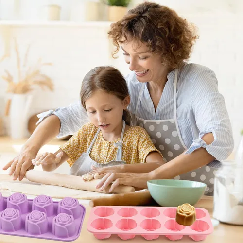 Miniatura 4 de Molde de silicona de rosas, 2 moldes de chocolate rosa con 20 cavidades para chocolate, dulces, cubitos de hielo, gomitas, gelatina, gelatina