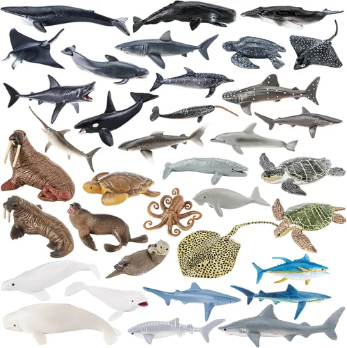 36 piezas de juguetes de animales marinos con tiburón, ballena, pulpo y otras figuras de animales del océano, juguetes para niños, adornos para