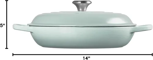 Miniatura 8 de Le Creuset Signature Cacerola de hierro fundido esmaltado, 3.5 cuartos de galón, color gris claro azulado (Sea Salt)