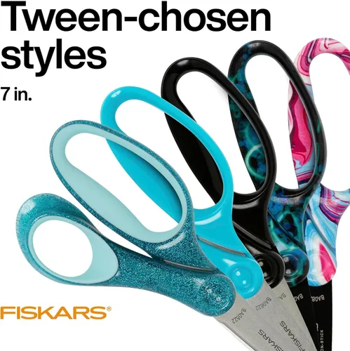 Miniatura 6 de Fiskars 7" Tijeras con brillo para estudiantes de 12 a 14 años (paquete de 2), tijeras para la escuela o manualidades, suministros para el regreso a