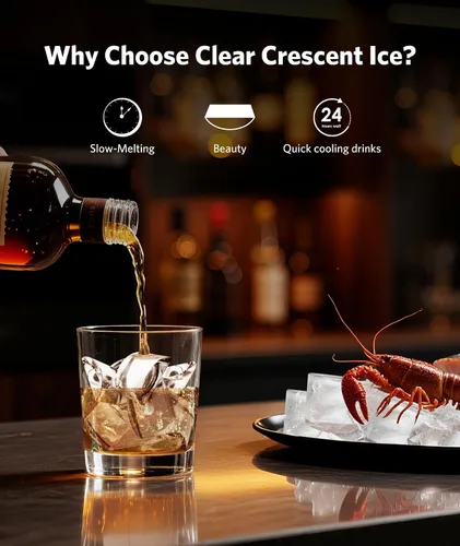 Miniatura 2 de COWSAR Máquina de hielo Crescent, máquina de hielo para encimera de fusión lenta, 27 libras/24 horas, 16 piezas en 12-15 minutos, autolimpieza