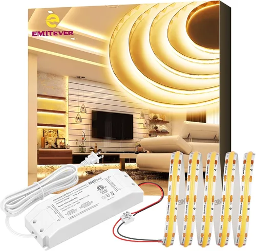 EMITEVER COB - Tira de luces LED de color blanco cálido, 3000 K de alta densidad, CC 24 V, 400 lúmenes/pies, 156 LEDs/ft, Ra 90+, IP30, 16.4 pies, 4