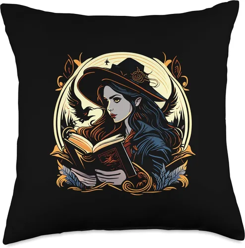 Miniatura 4 de halloween decoration - Mad Witch - I love reading books Throw Pillow