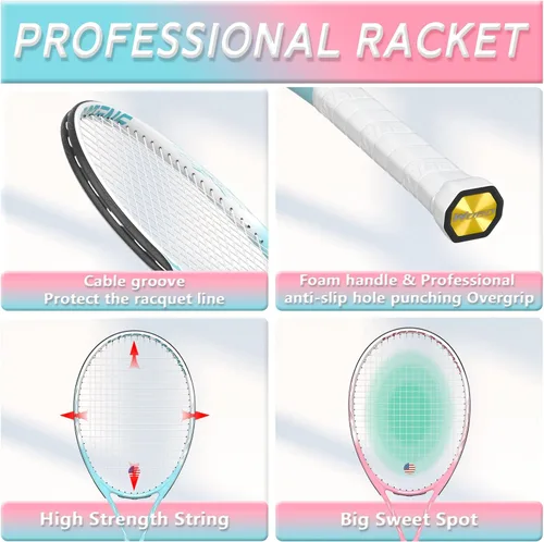 Miniatura 3 de Juego de raquetas de tenis para adultos de 27 pulgadas, incluye raqueta de tenis, pelotas de tenis, amortiguadores de vibración, bolsa de tenis