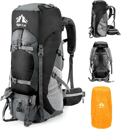 Night Cat Mochilas de Senderismo 70L Mochilas de Camping para Hombres y Mujeres Ligeras al Aire Libre para Montañismo y Viajes, Sin Marco Interno