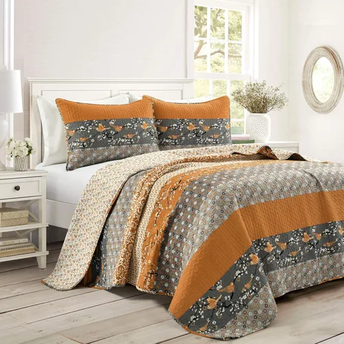 Miniatura 10 de Lush Decor Royal Empire - Juego de edredón reversible de algodón, juego de ropa de cama de 3 piezas a rayas, patrones bohemios llamativos