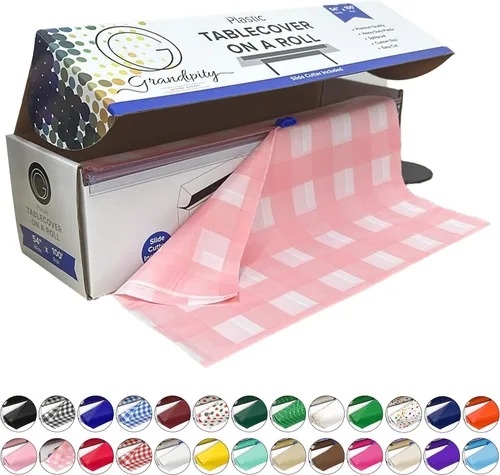 Miniatura 57 de Grandipity Rollo de mantel de plástico, 54 pulgadas x 100 pies, manteles de plástico verde para fiestas, desechables con caja de corte, mantel