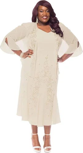 Miniatura 5 de R&M Richards - Vestido de gasa con cuentas para mujer