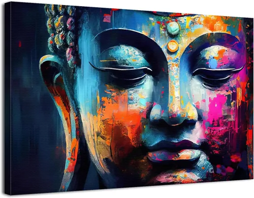 Arte de pared abstracto de Buda para sala de estar, textura de mármol colorida, lienzo de Buda, decoración Zen de pared en rosa y azul, obras de