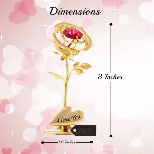 Miniatura 3 de Matashi I Love You Rose Flower - Adorno de mesa chapado en oro de 24 quilates con cristales rojos Arreglo floral de metal Cumpleaños, regalos