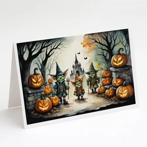 Miniatura 54 de Caroline's Treasures DAC2223GCA7P - Tarjetas de felicitación y sobres de Halloween espeluznantes de gato negro, paquete de 8 tarjetas en blanco