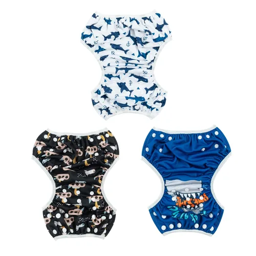 Miniatura 111 de Alva, Pañales de bebé para nadar, paquete de 2 unidades, talle único, reutilizable, lavable y ajustable de 0 a 36 meses. Tamaño de 10 a 40 lbs