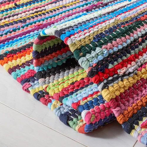Miniatura 6 de SAFAVIEH Rag Rug Collection - Alfombra decorativa de 2 x 3 pies, color gris, hecha a mano, de algodón a rayas, ideal para zonas de alto tráfico