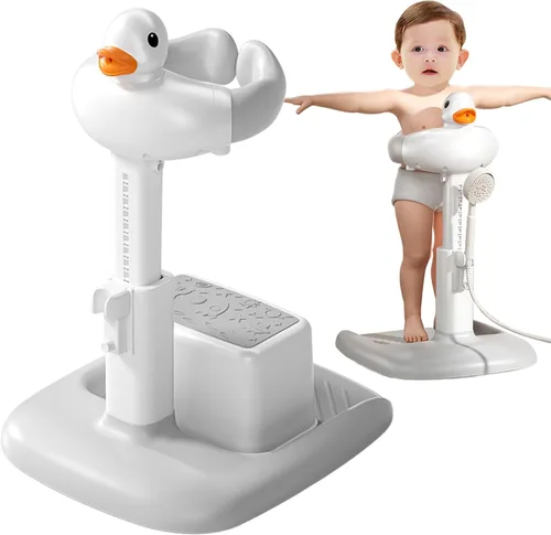 Soporte de ducha de bebé de altura ajustable con base antideslizante, soporte de pie para ducha de baño, ayudante de baño portátil