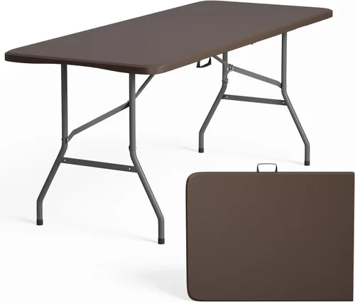 Miniatura 21 de FDW Mesa plegable de 4 pies, media mesa plegable portátil de picnic para oficina, hogar, campamento, fiesta (negro, 4 pies)