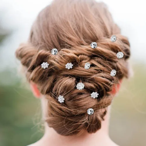 Miniatura 7 de SUMAJU 40 piezas de horquillas para novia, pasadores de pelo con flores para mujeres, pasadores de pelo con perlas y strass, horquillas