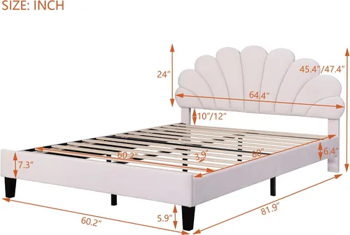 Miniatura 2 de Harper & Bright Designs Base de cama tapizada de tamaño Queen con cabecera de terciopelo con patrón de flores para niños, niñas, niños y adultos