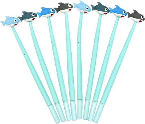 8 Uds. Lindos bolígrafos de tiburón novedosos bolígrafos de gel de animales de goma suave bolígrafos de pescado pluma flexible 0.020 in tinta negra