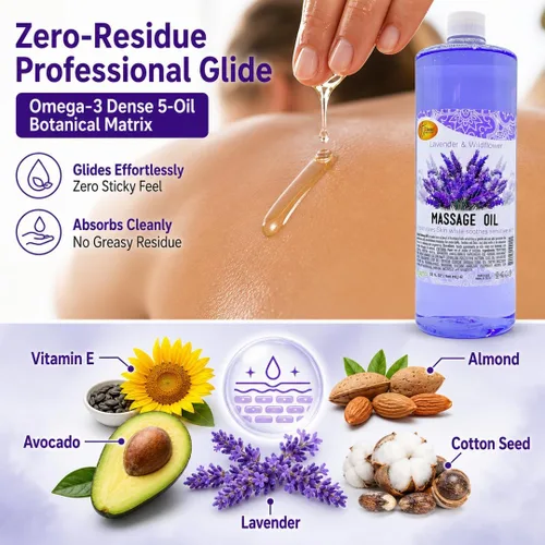 Miniatura 2 de SPA REDI Aceite de masaje de lavanda – Mezcla botánica sin residuos para el cuidado de tejidos profundos y piel seca Vitamina E, aceite