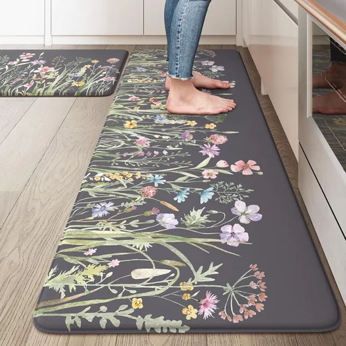Miniatura 15 de KIMODE Tapete antifatiga para suelo de cocina, semicírculo de 18 x 28 pulgadas, de espuma viscoelástica, acolchado, antideslizante, tapetes cómodos