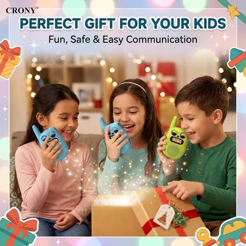 Miniatura 7 de Qniglo Walkie Talkies para niños recargables, paquete de 2, regalos de Navidad y cumpleaños, juguetes para niños y niñas de 3 a 12 años, walkie Azul