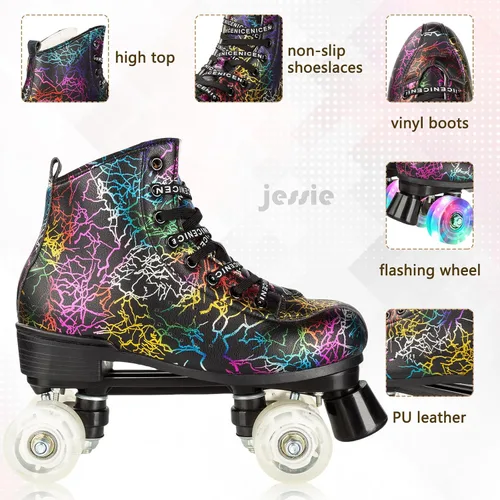 Miniatura 3 de jessie Patines de ruedas para exteriores para mujeres y adultos, con ruedas iluminadas, patines quad negros para hombres, jóvenes, niños y niñas
