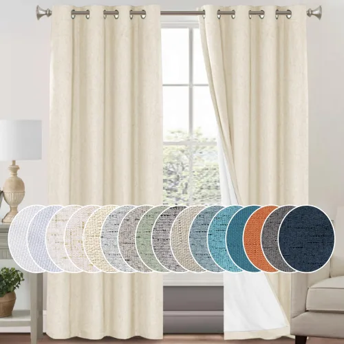 Miniatura 126 de Primitive - Cortinas opacas 100 % de lino texturizado natural para dormitorio, sala de estar, cortinas para ahorra energía, tela de arpillera
