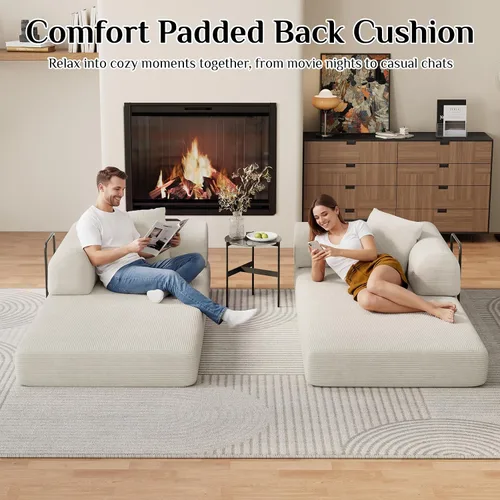 Miniatura 3 de DAMAIFROM Sofá cama convertible con almohada cilíndrica, sofá cama plegable de pana con marco de forma fija, sofá modular de suelo para sala de Beige
