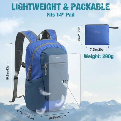 Miniatura 4 de G4Free Mochila de senderismo de 18 L, pequeña, ligera, plegable, plegable, con panel trasero grueso para hombres y mujeres (azul)