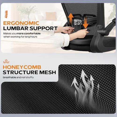 Miniatura 8 de Silla de oficina ergonómica 2026 – Silla de escritorio de malla con reposabrazos abatibles, altura ajustable y lumbar, cómodas sillas de computadora