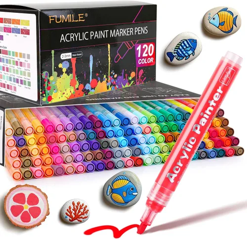 FUMILE Marcador de pintura acrílica de 120 colores, incluye color metálico (28 unidades), color parpadeante (12 unidades), color clásico (80